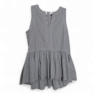 Tibi Womens Sleeveless Blue/White Striped Peplum Top Size 2 Preppy Coquette